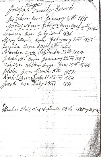 Joseph Schryer's Family Bible Page 1