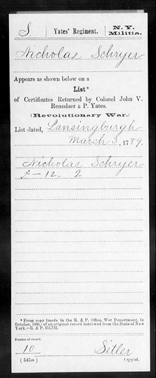 Military Record of Nicholas Schryer courtesy of Jeremy Schryer