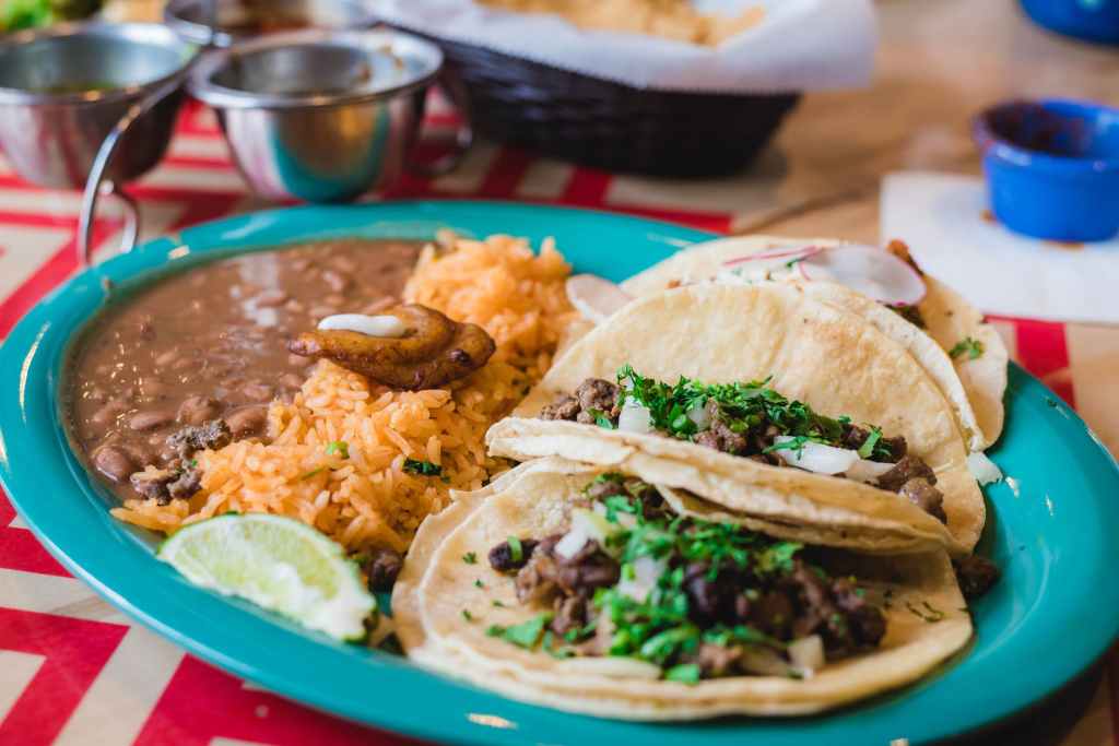 tacos, rice, beans
